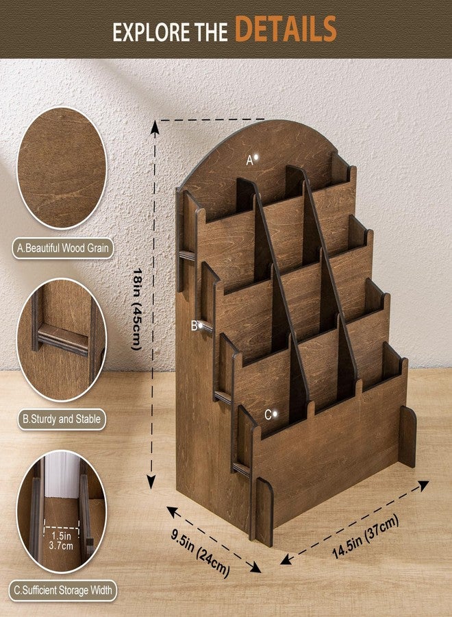 PUERSI Wooden Sticker Display Stand, Sticker Holder Display Organizer with 12 Pockets for Greeting Card, Postcard, Coaster, Bookmark, Brochure, Vendors, Retail, Brown - Image 3
